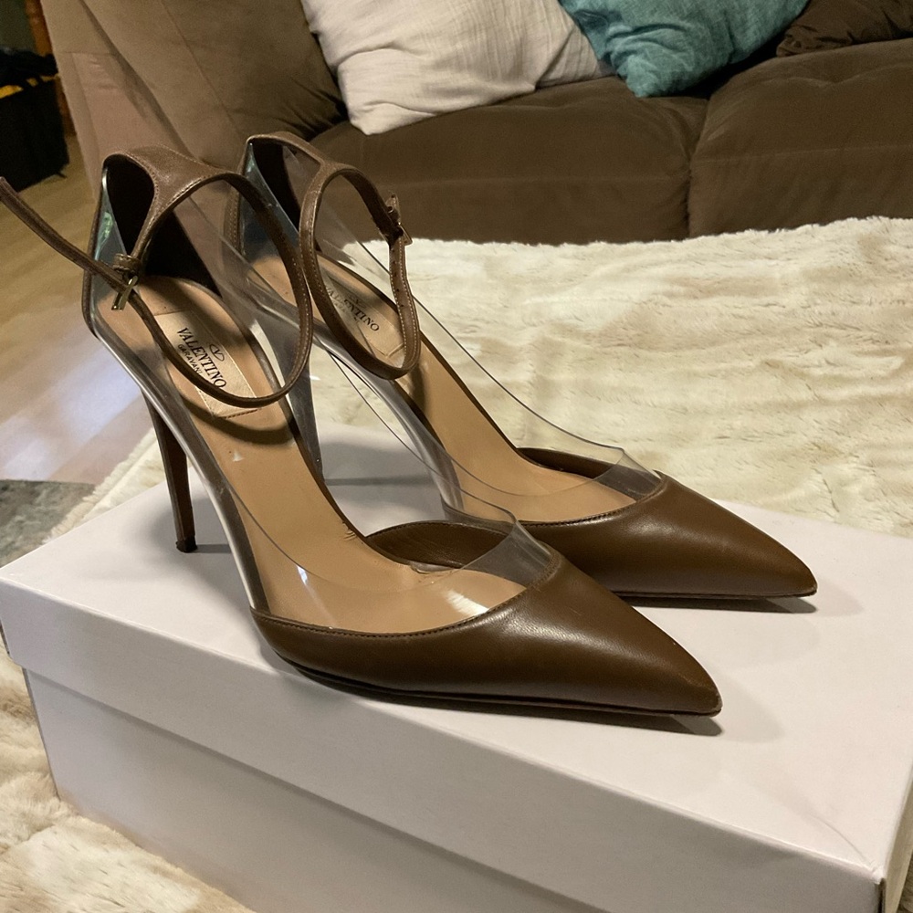 Valentino ankle strap heels with PVC trim size 38